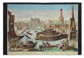 (VUES dOPTIQUE.) Group of 19 hand-colored die-cut engraved vues.